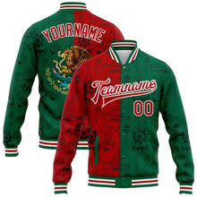 Load image into Gallery viewer, Custom Kelly Green Red-White Mexico 3D Bomber Full-Snap Varsity Letterman Jacket
