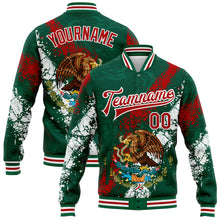 Load image into Gallery viewer, Custom Kelly Green Red-White Mexico 3D Bomber Full-Snap Varsity Letterman Jacket
