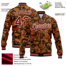 Load image into Gallery viewer, Custom Camo Crimson City Cream-Black Realistic Forest Camouflage 3D Bomber Full-Snap Varsity Letterman Salute To Service Jacket

