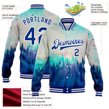 Load image into Gallery viewer, Custom Royal White Daylight Forest 3D Pattern Design Bomber Full-Snap Varsity Letterman Jacket
