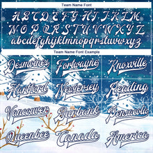 Laden Sie das Bild in den Galerie-Viewer, Custom Royal White-Navy Watercolor Winter Landscape With Snowy Trees 3D Pattern Design Bomber Full-Snap Varsity Letterman Jacket

