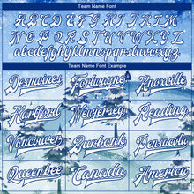 Laden Sie das Bild in den Galerie-Viewer, Custom Light Blue White-Royal Watercolor Winter Landscape With Snowy Trees 3D Pattern Design Bomber Full-Snap Varsity Letterman Jacket
