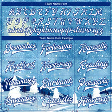 Laden Sie das Bild in den Galerie-Viewer, Custom Light Blue White-Royal Watercolor Winter Landscape With Snowy Trees 3D Pattern Design Bomber Full-Snap Varsity Letterman Jacket
