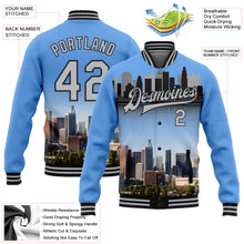 Charger l&#39;image dans la galerie, Custom Powder Blue Gray-Black Los Angeles California City Edition 3D Bomber Full-Snap Varsity Letterman Jacket
