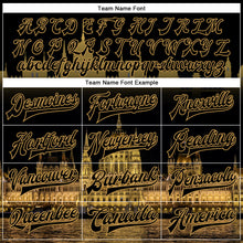 Laden Sie das Bild in den Galerie-Viewer, Custom Black Old Gold Parliament Building Budapest Hungary City Edition 3D Bomber Full-Snap Varsity Letterman Jacket
