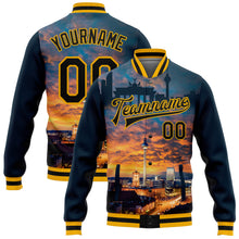 Load image into Gallery viewer, Custom Navy Black-Gold Berlin Germany City Edition 3D Bomber Full-Snap Varsity Letterman Jacket
