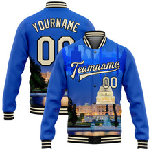 Load image into Gallery viewer, Custom Royal Cream-Black Capitol Washington City Edition 3D Bomber Full-Snap Varsity Letterman Jacket
