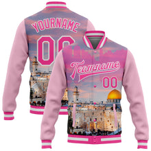 Laden Sie das Bild in den Galerie-Viewer, Custom Pink Light Pink-White The Dome Of The Rock Jerusalem Israel City Edition 3D Bomber Full-Snap Varsity Letterman Jacket
