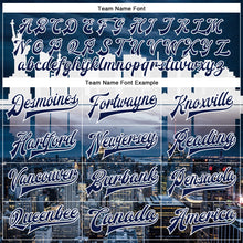 Laden Sie das Bild in den Galerie-Viewer, Custom Navy White New York City Edition 3D Bomber Full-Snap Varsity Letterman Jacket
