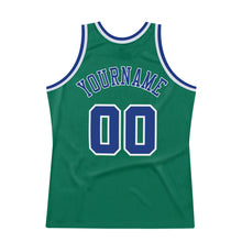 Load image into Gallery viewer, Custom Kelly Green Royal-White Authentic Throwback Basketball Jersey

