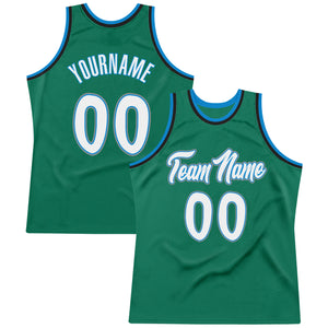 Custom Kelly Green White-Blue Authentic Throwback Basketball Jersey