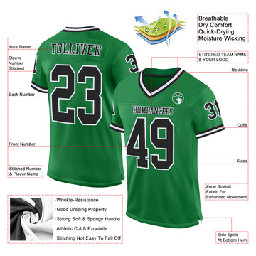 Custom Grass Green Black-White Mesh Authentic Throwback Football Jersey