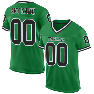 Custom Grass Green Black-White Mesh Authentic Throwback Football Jersey