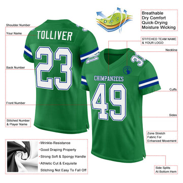 Custom Grass Green White-Royal Mesh Authentic Football Jersey