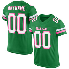 Load image into Gallery viewer, Custom Grass Green White-Pink Mesh Authentic Football Jersey
