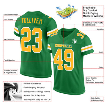 Custom Grass Green Gold-White Mesh Authentic Football Jersey