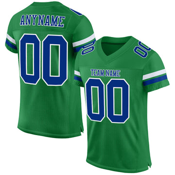 Custom Grass Green Royal-White Mesh Authentic Football Jersey