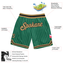 Load image into Gallery viewer, Custom Kelly Green White Pinstripe Old Gold-Black Authentic Basketball Shorts
