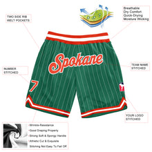 Load image into Gallery viewer, Custom Kelly Green White Pinstripe Orange-White Authentic Basketball Shorts
