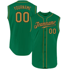 Load image into Gallery viewer, Custom Kelly Green Old Gold-Black Authentic Sleeveless Baseball Jersey
