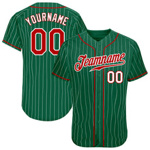 Загрузить изображение в средство просмотра галереи, Custom Kelly Green White Pinstripe Red-White Authentic Baseball Jersey
