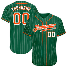 Загрузить изображение в средство просмотра галереи, Custom Kelly Green White Pinstripe Orange-White Authentic Baseball Jersey
