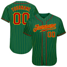 Load image into Gallery viewer, Custom Kelly Green Gold Pinstripe Red-Gold Authentic Baseball Jersey
