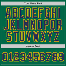 Load image into Gallery viewer, Custom Kelly Green Navy-Gold Authentic Throwback Basketball Jersey
