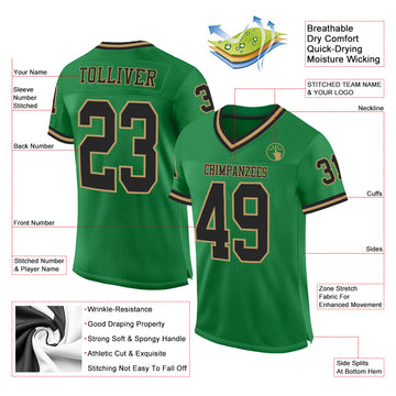 Custom Grass Green Black-Old Gold Mesh Authentic Throwback Football Jersey