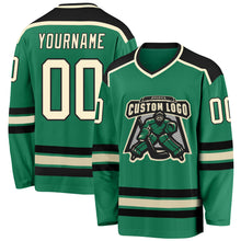 Laden Sie das Bild in den Galerie-Viewer, Custom Kelly Green Cream-Black Hockey Jersey
