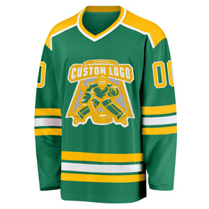 Custom Kelly Green Gold-White Hockey Jersey