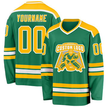 Custom Kelly Green Gold-White Hockey Jersey