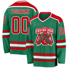 Load image into Gallery viewer, Custom Kelly Green Red-White Hockey Jersey
