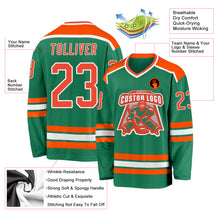 Load image into Gallery viewer, Custom Kelly Green Orange-White Hockey Jersey
