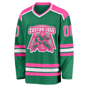 Custom Kelly Green Pink-White Hockey Jersey