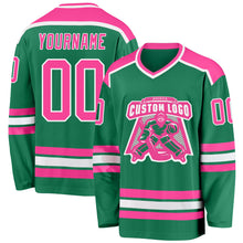 Загрузить изображение в средство просмотра галереи, Custom Kelly Green Pink-White Hockey Jersey
