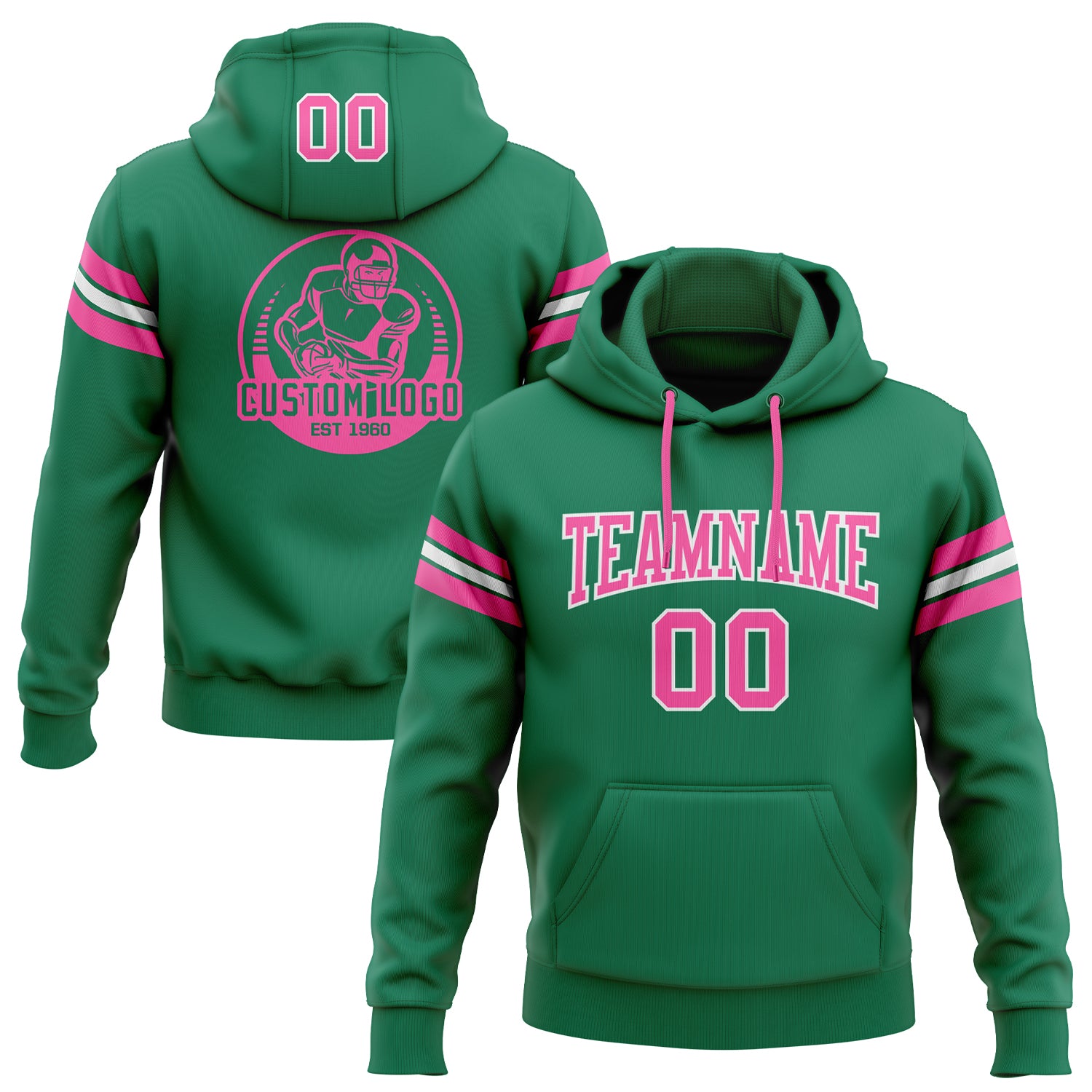 Cheap Custom Stitched Kelly Green Pink-White Football Pullover Sweatshirt  Hoodie Free Shipping – CustomJerseysPro