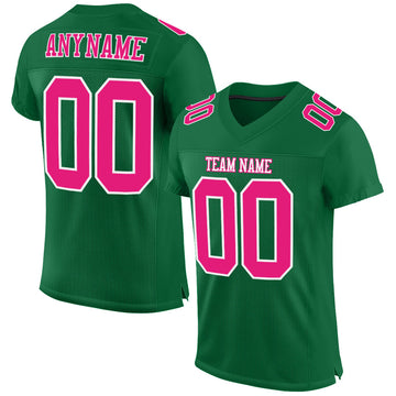 Custom Kelly Green Hot Pink-White Mesh Authentic Football Jersey