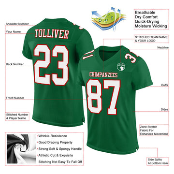 Custom Kelly Green White-Red Mesh Authentic Football Jersey