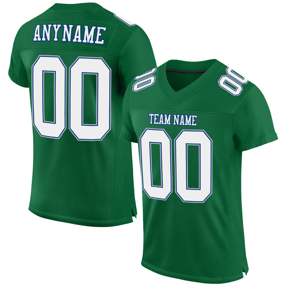 Custom Kelly Green White Royal-Gray Mesh Authentic Football Jersey