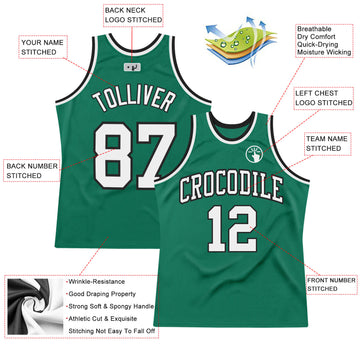 Custom Kelly Green White-Black Authentic Throwback Basketball Jersey