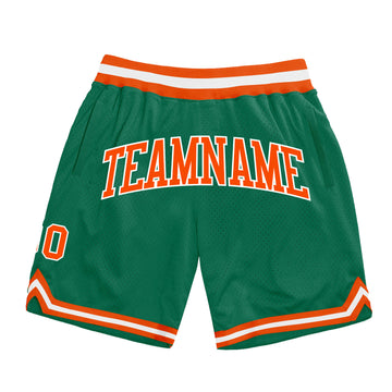 Custom Kelly Green Orange-White Authentic Throwback Basketball Shorts