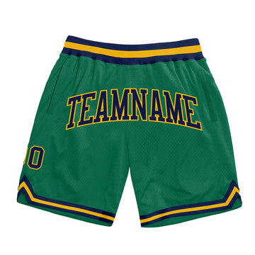 Custom Kelly Green Navy-Gold Authentic Throwback Basketball Shorts