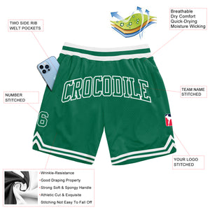 Custom Kelly Green Kelly Green-White Authentic Throwback Basketball Shorts