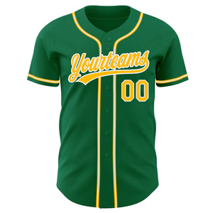 Custom Kelly Green Gold-White Authentic Baseball Jersey