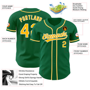 Custom Kelly Green Gold-White Authentic Baseball Jersey