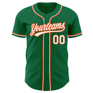 Custom Kelly Green White-Orange Authentic Baseball Jersey