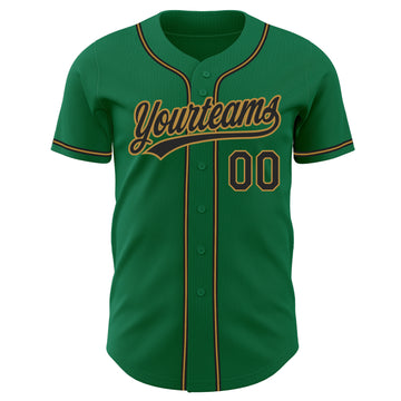 Custom Kelly Green Black-Old Gold Authentic Baseball Jersey