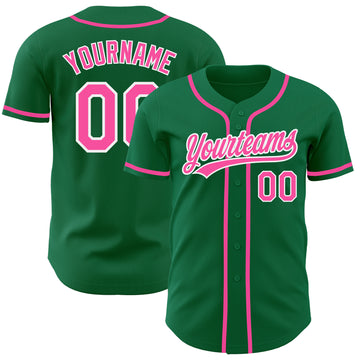 Custom Kelly Green Pink-White Authentic Baseball Jersey