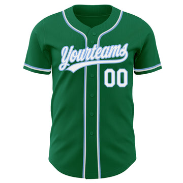 Custom Kelly Green White-Light Blue Authentic Baseball Jersey